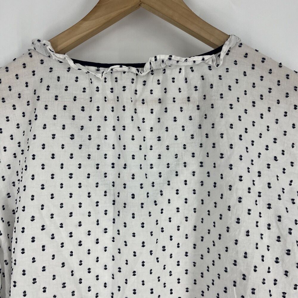 Loft Top Size XL Navy White Swiss Dot Shirt Popover Clip Ruffle Bib Blouse - Picture 6 of 8
